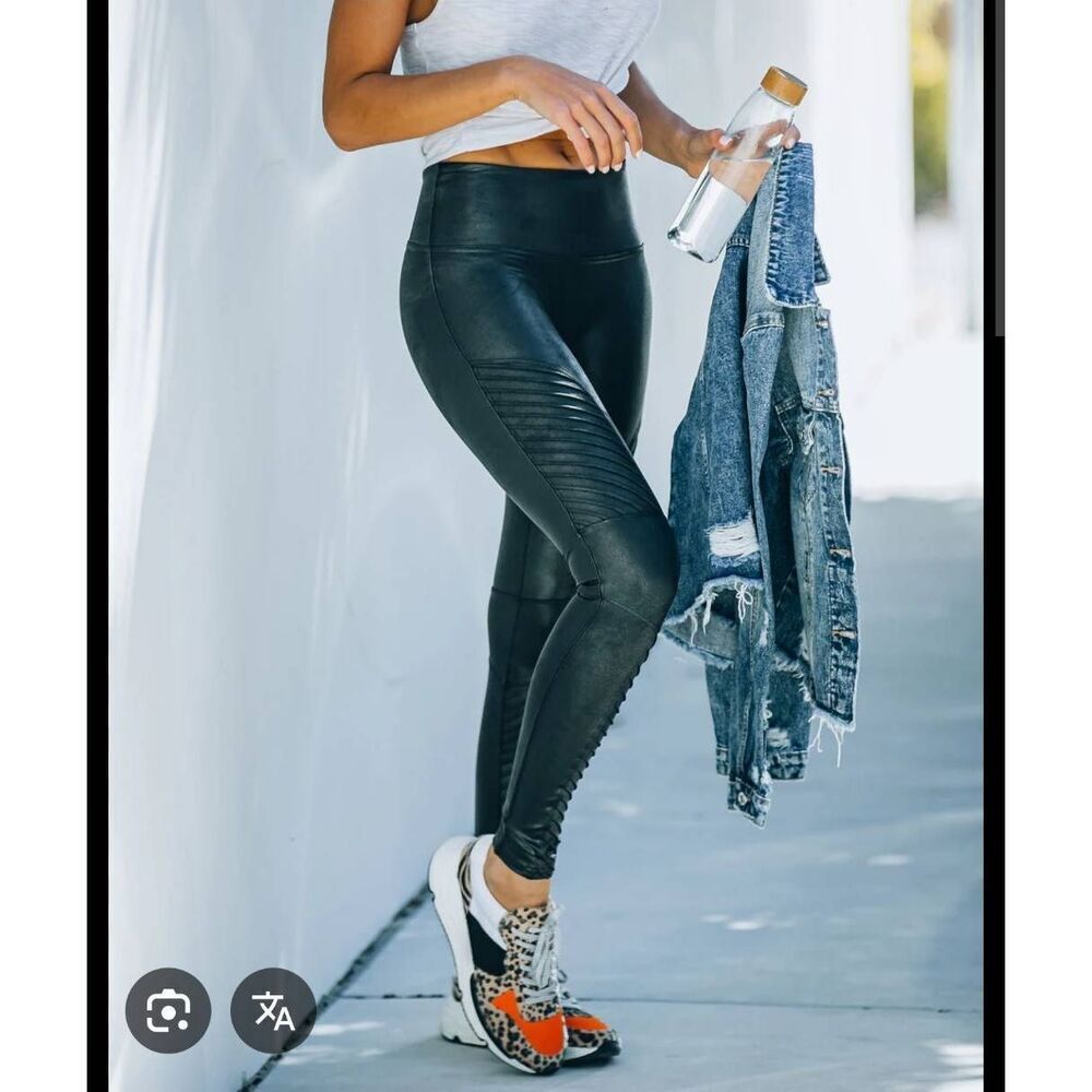 Spanx Faux Leather Moto Leggings Black XL High Rise Sculpt Shaping Pants